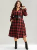 Plaid Lace Up PU Leather Notched Dress sold by Bloomchic