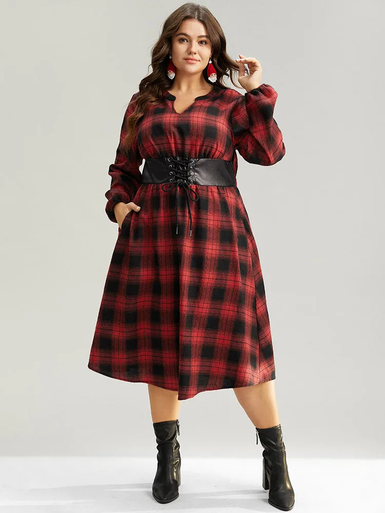 Plaid Lace Up PU Leather Notched Dress sold by Bloomchic product image thumbnail 5