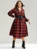 Plaid Lace Up PU Leather Notched Dress sold by Bloomchic
