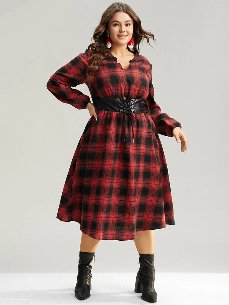 Plaid Lace Up PU Leather Notched Dress sold by Bloomchic product image thumbnail 2