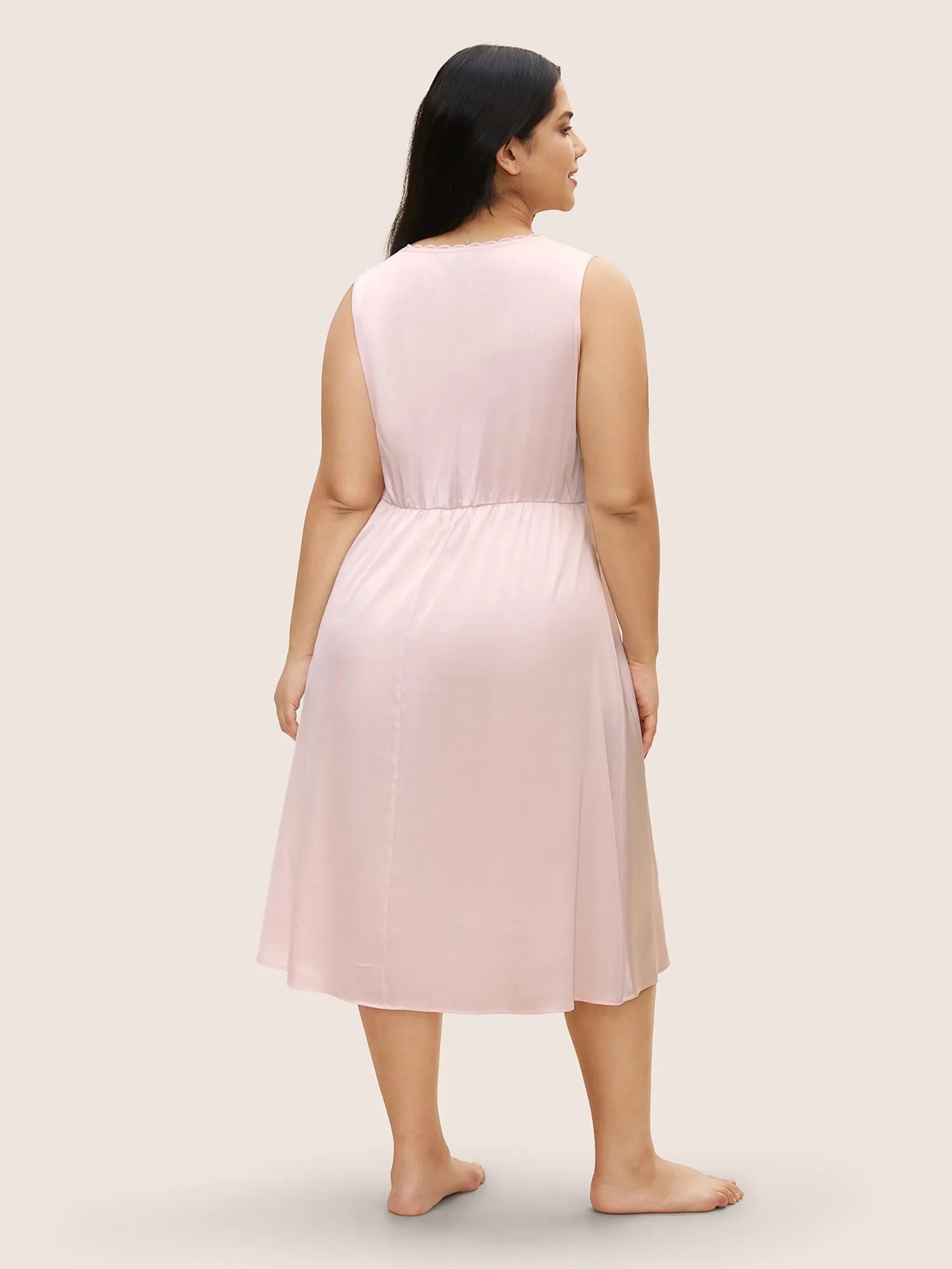 Deep V Neck Lace Patchwork Gathered Sleep Dress sold by Bloomchic product image thumbnail 4