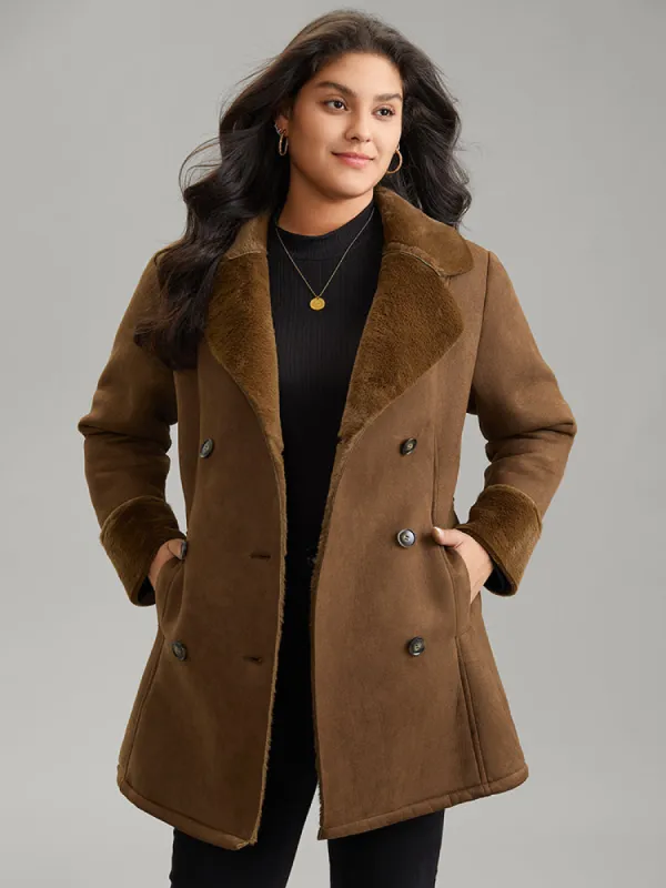 Fuzzy Patchwork Double Breasted Belted Jacket sold by Bloomchic