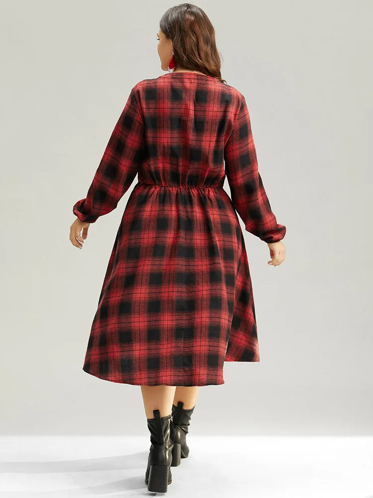 Plaid Lace Up PU Leather Notched Dress sold by Bloomchic product image thumbnail 3