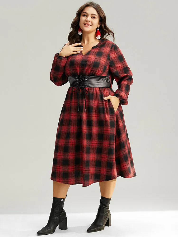 Plaid Lace Up PU Leather Notched Dress sold by Bloomchic product image thumbnail 4