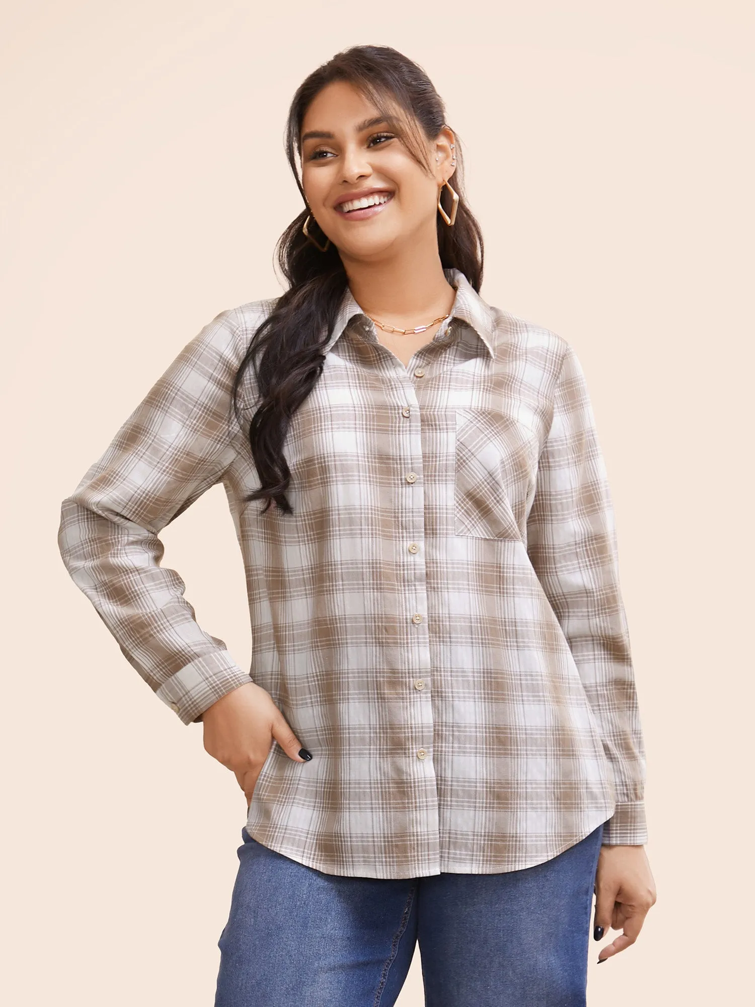 Plaid Shirt Collar Patch Pocket Blouse sold by Bloomchic product image thumbnail 4