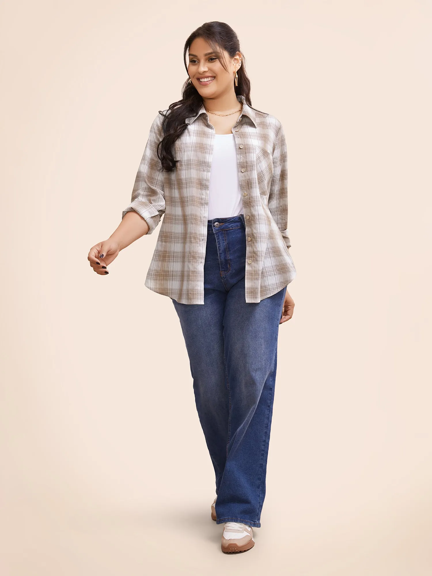 Plaid Shirt Collar Patch Pocket Blouse sold by Bloomchic product image thumbnail 2