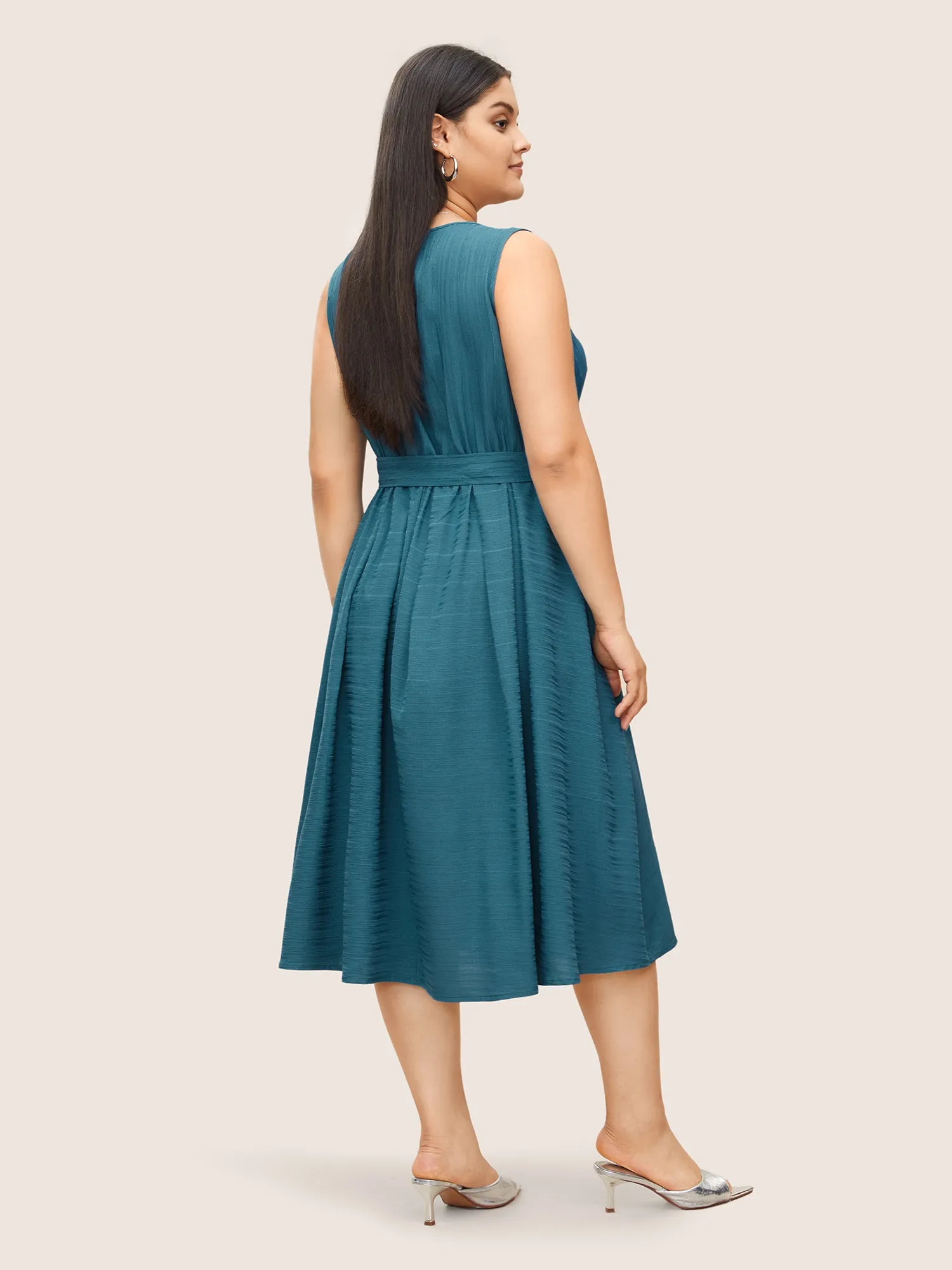 Solid Texture Round Neck Belted Tank Dress sold by Bloomchic product image thumbnail 3