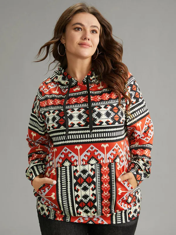 Bandana Geometric Hooded Kangaroo Pocket Sweatshirt sold by Bloomchic