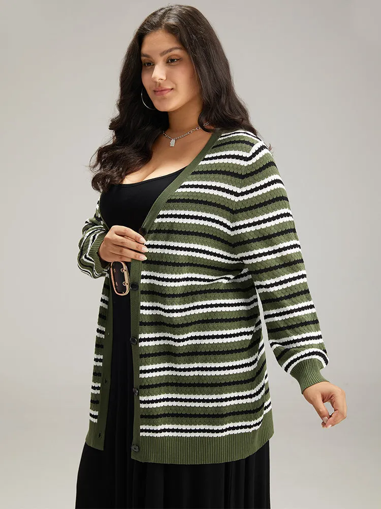 Striped Contrast Elastic Cuffs Button Through Cardigan sold by Bloomchic product image thumbnail 4
