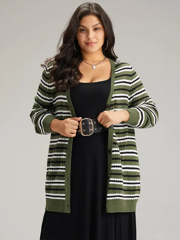 Striped Contrast Elastic Cuffs Button Through Cardigan sold by Bloomchic
