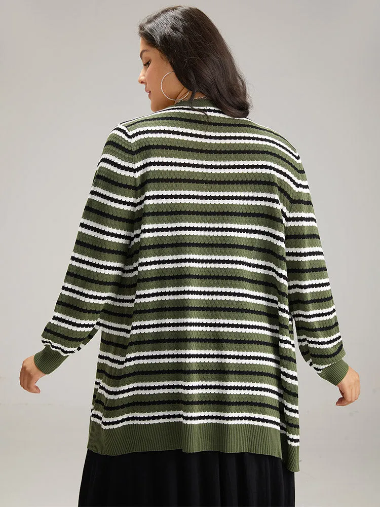 Striped Contrast Elastic Cuffs Button Through Cardigan sold by Bloomchic product image thumbnail 2