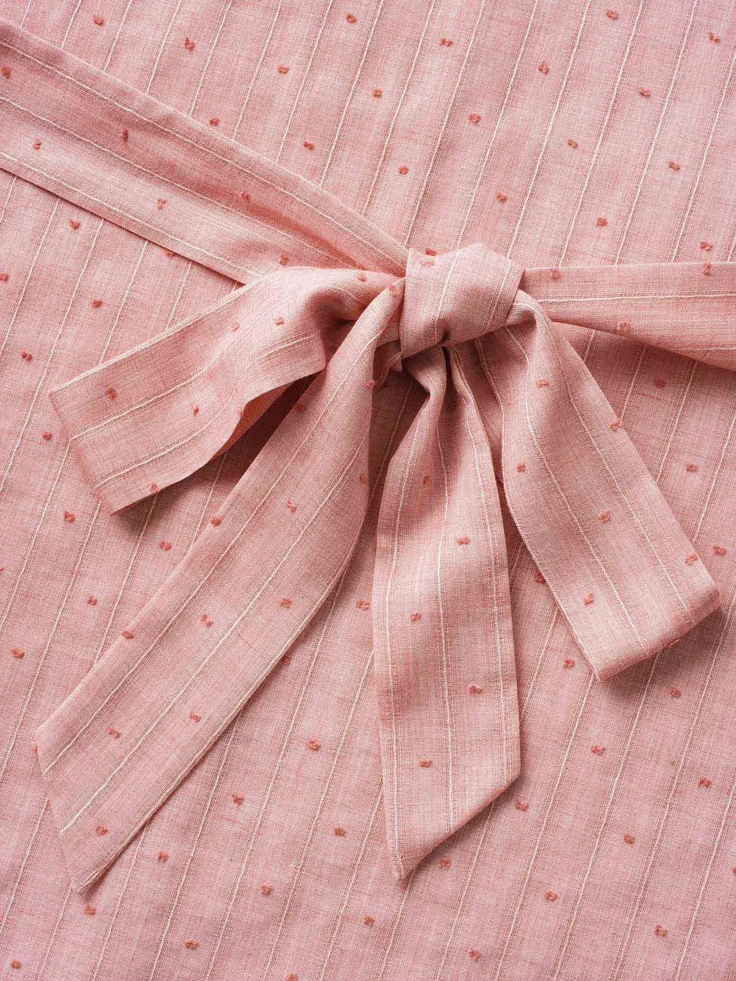 Polka Dot Jacquard Split Hem Belted Dress sold by Bloomchic product image thumbnail 5