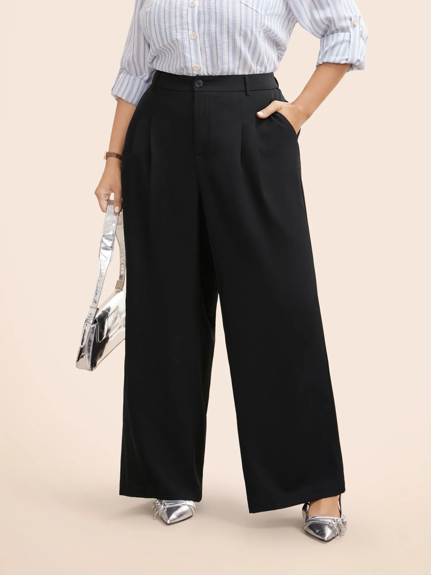 Stretch Woven Pleated Elastic Waist Pants sold by Bloomchic