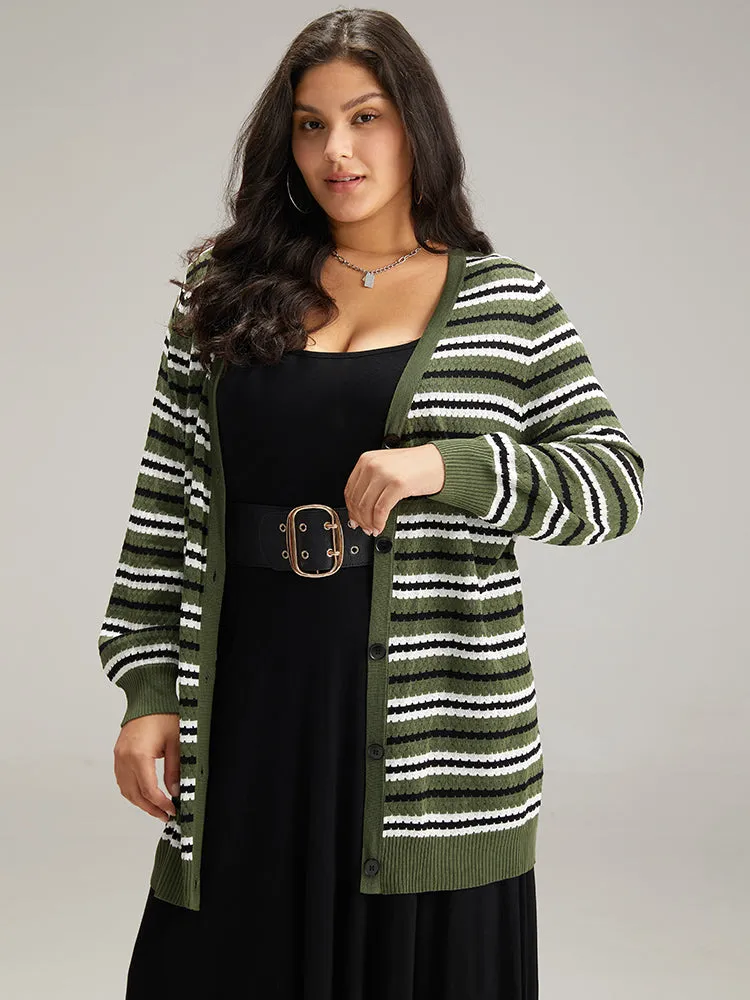 Striped Contrast Elastic Cuffs Button Through Cardigan sold by Bloomchic product image thumbnail 3