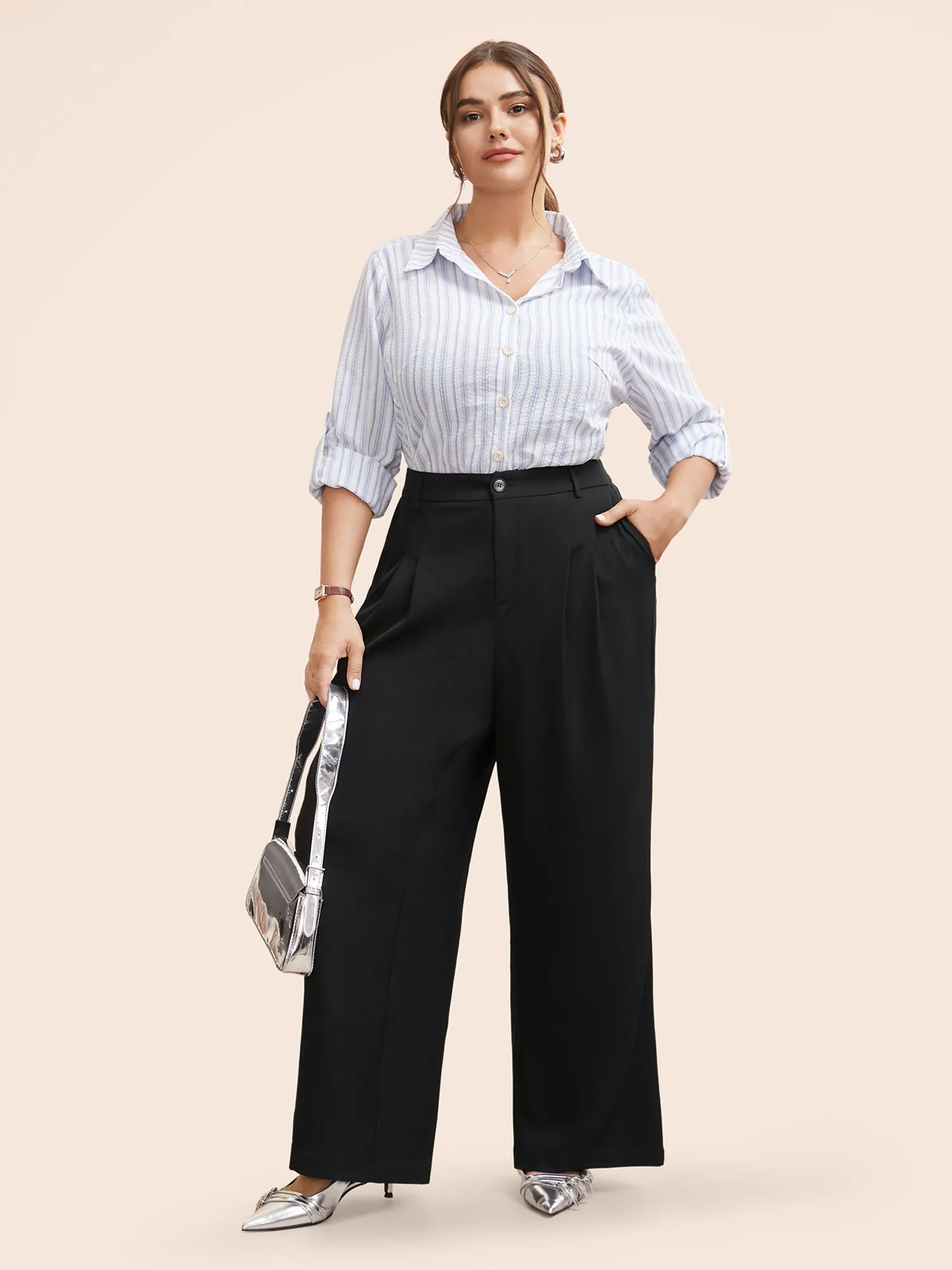Stretch Woven Pleated Elastic Waist Pants sold by Bloomchic product image thumbnail 3