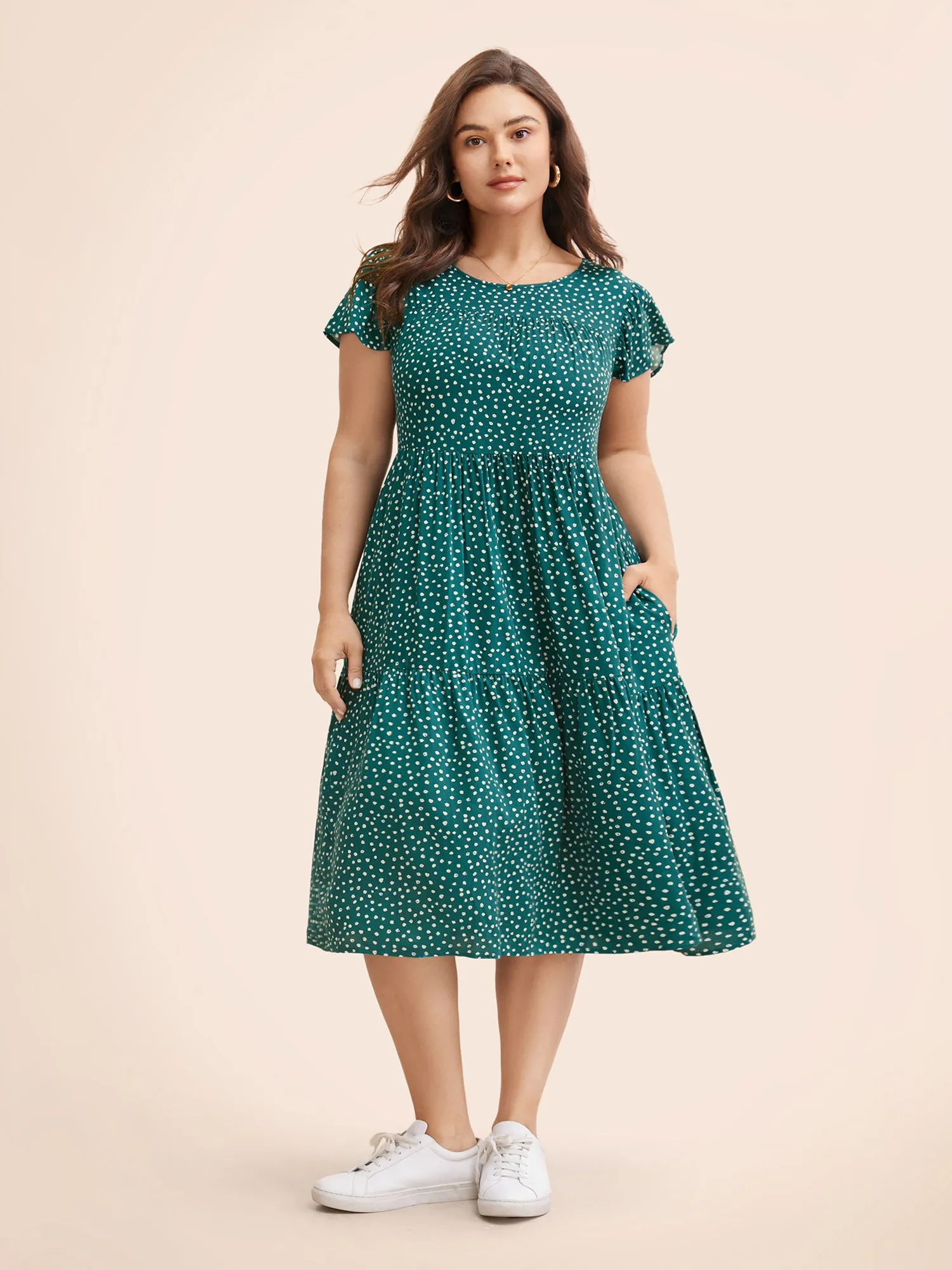Polka Dot Pocket Cap Sleeve Gathered Layered Dress sold by Bloomchic product image thumbnail 3