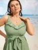 Floral Embroidered Frill Trim Tie knot Swim Dress sold by Bloomchic