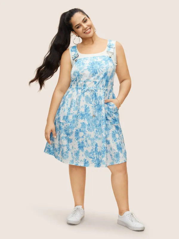 Tie Dye Floral Drawstring Pocket Dress sold by Bloomchic