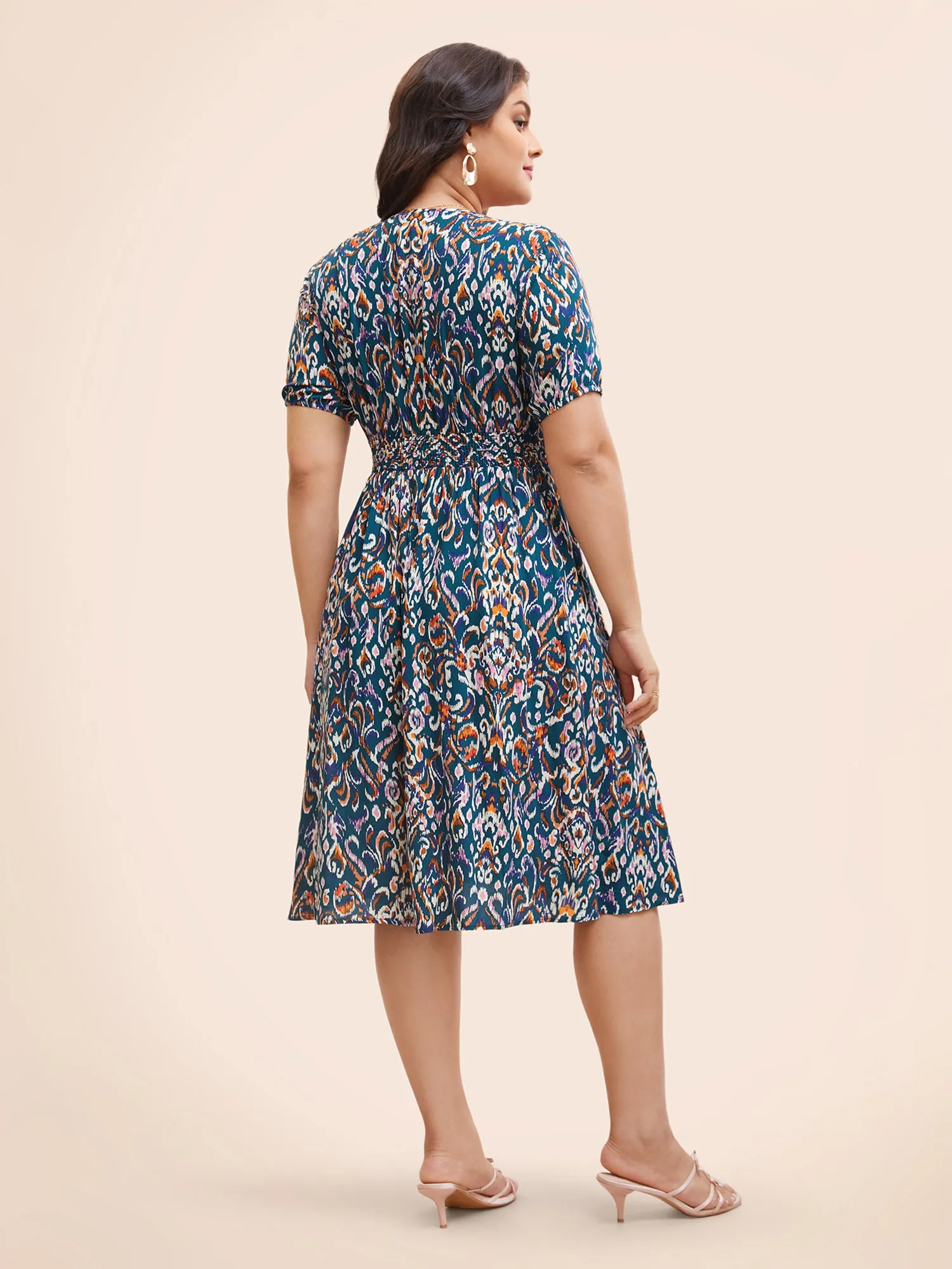 Bandana Print V Neck Shirred Gathered Dress sold by Bloomchic product image thumbnail 4