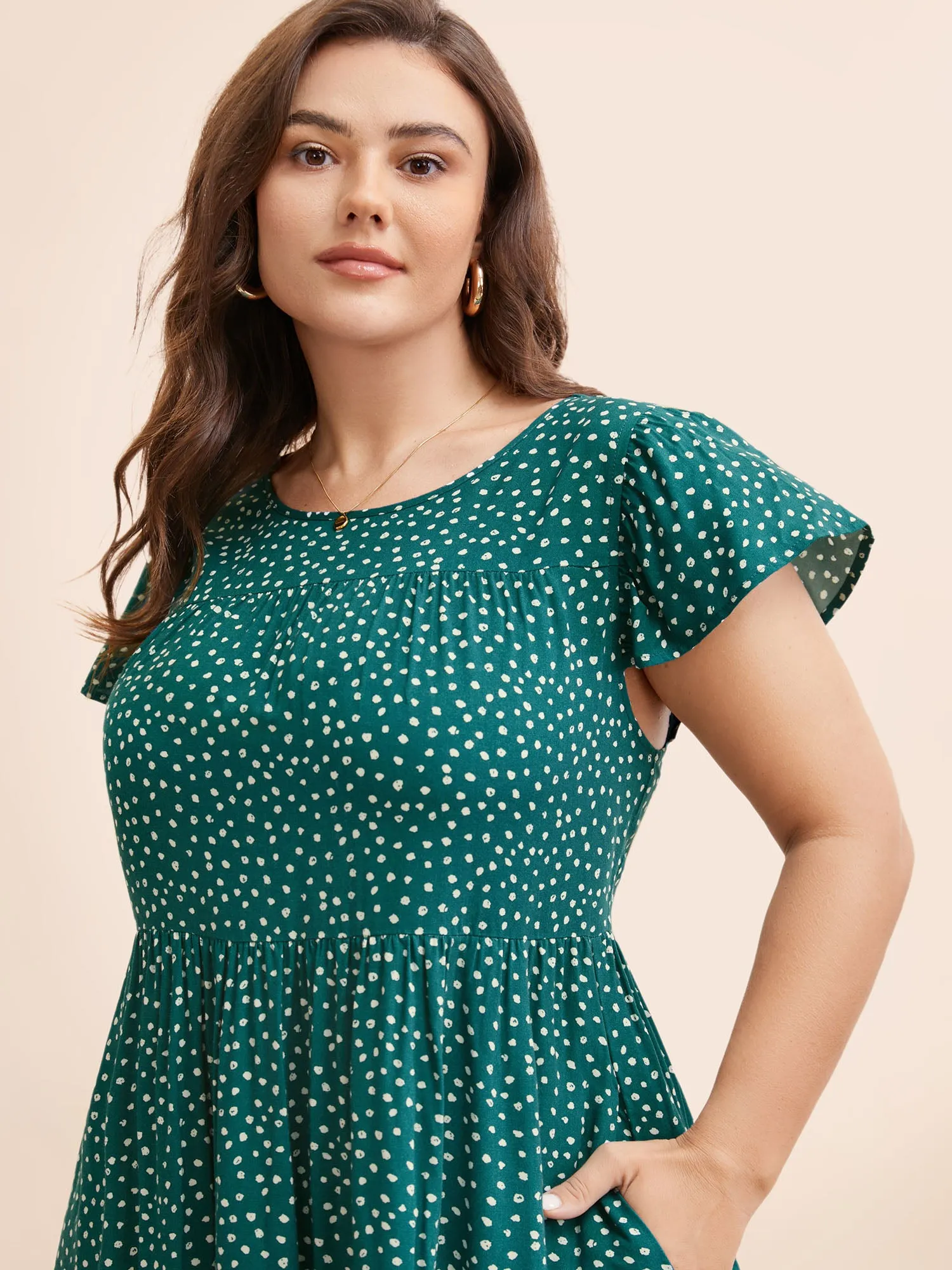 Polka Dot Pocket Cap Sleeve Gathered Layered Dress sold by Bloomchic product image thumbnail 2