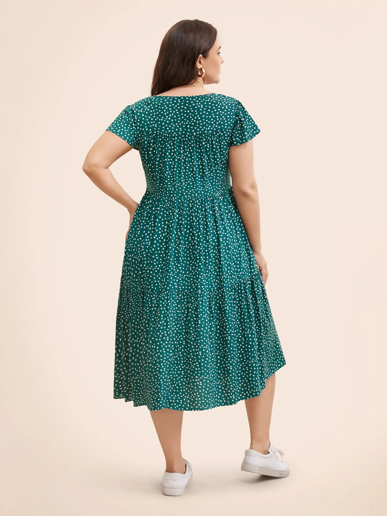 Polka Dot Pocket Cap Sleeve Gathered Layered Dress sold by Bloomchic product image thumbnail 4