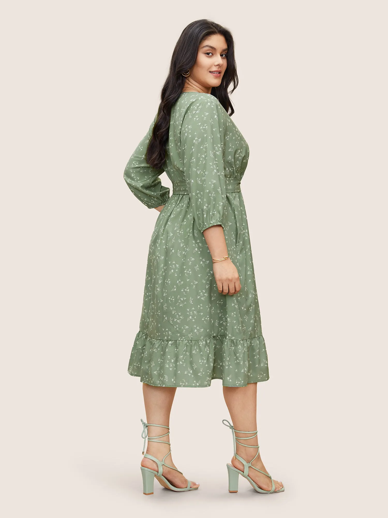 Ditsy Floral Belted Surplice Neck Gathered Dress sold by Bloomchic product image thumbnail 3
