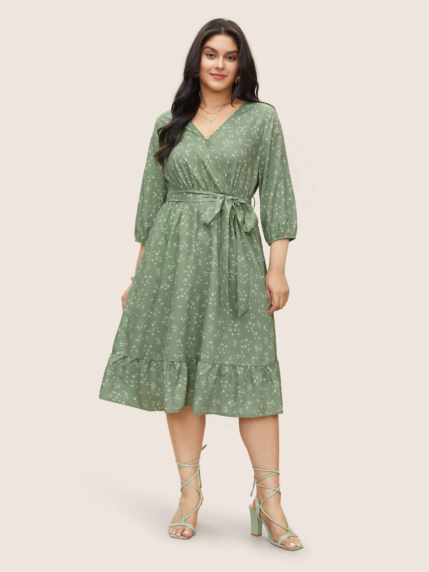 Ditsy Floral Belted Surplice Neck Gathered Dress sold by Bloomchic product image thumbnail 2