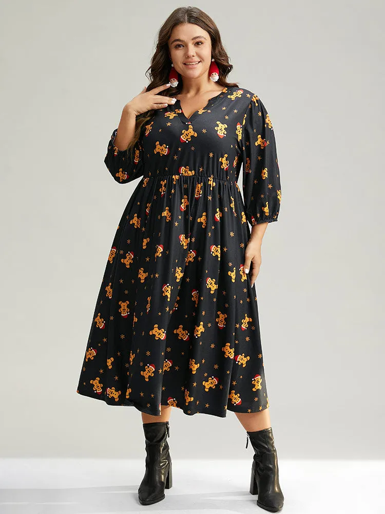 Christmas Print Notched Pocket Elastic Waist Dress sold by Bloomchic product image thumbnail 5