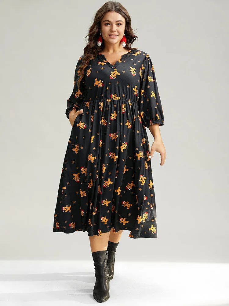 Christmas Print Notched Pocket Elastic Waist Dress sold by Bloomchic product image thumbnail 2