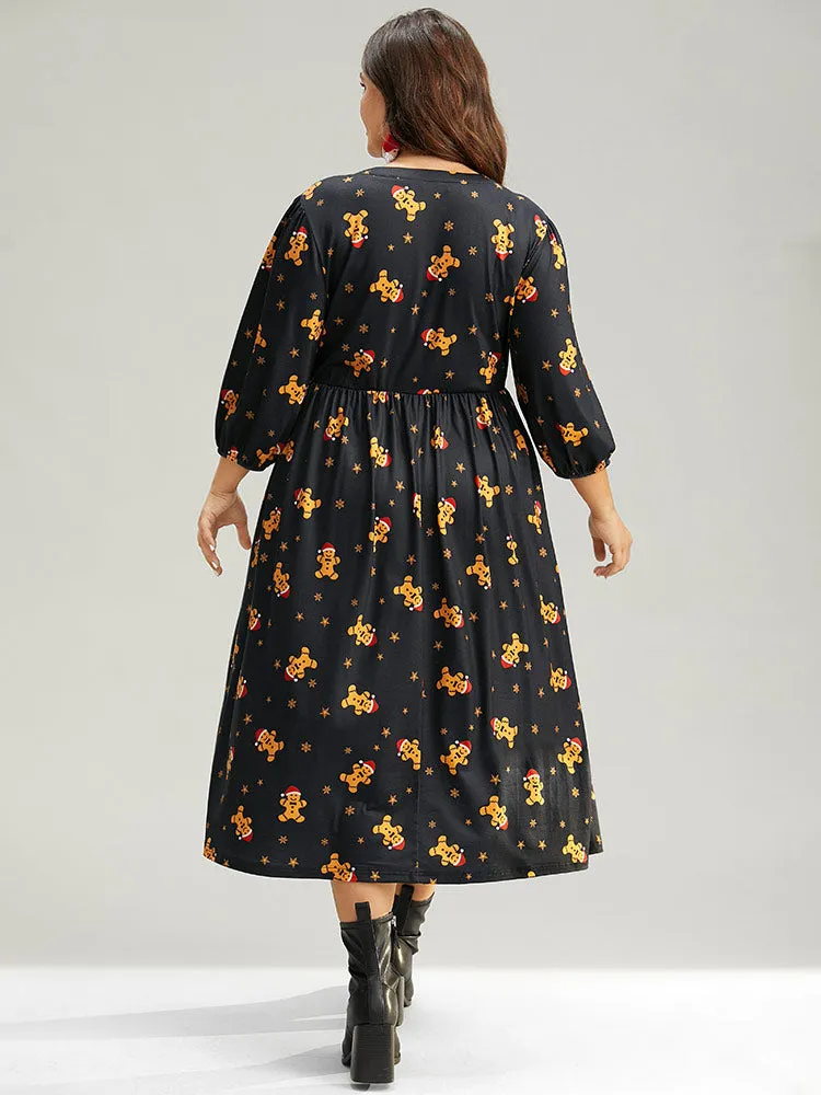 Christmas Print Notched Pocket Elastic Waist Dress sold by Bloomchic product image thumbnail 3