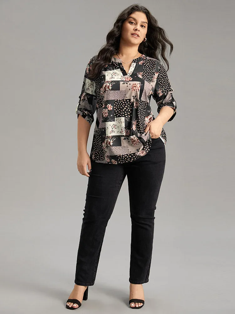 Floral Colorblock Contrast Tab Sleeve Blouse sold by Bloomchic product image thumbnail 3