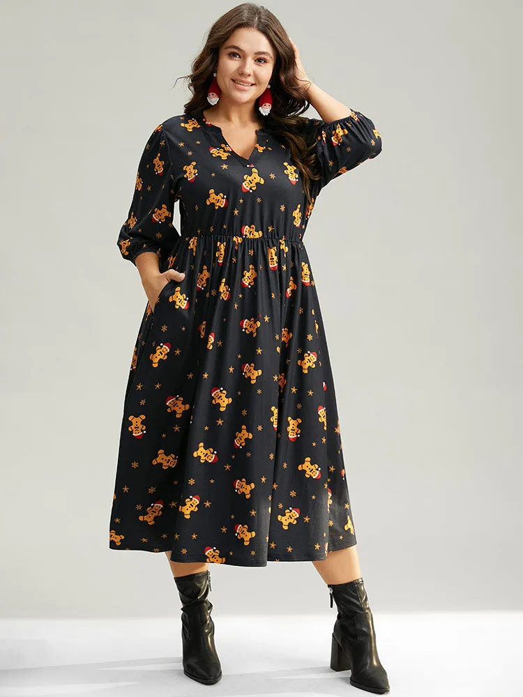 Christmas Print Notched Pocket Elastic Waist Dress sold by Bloomchic product image thumbnail 4