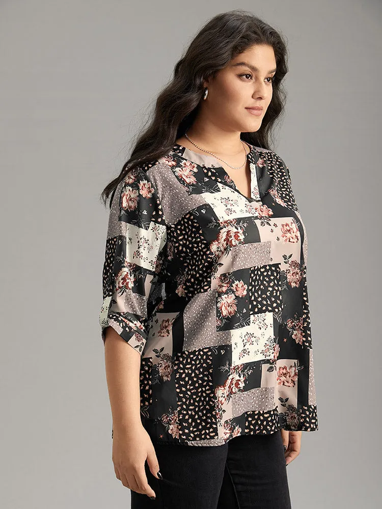 Floral Colorblock Contrast Tab Sleeve Blouse sold by Bloomchic product image thumbnail 4