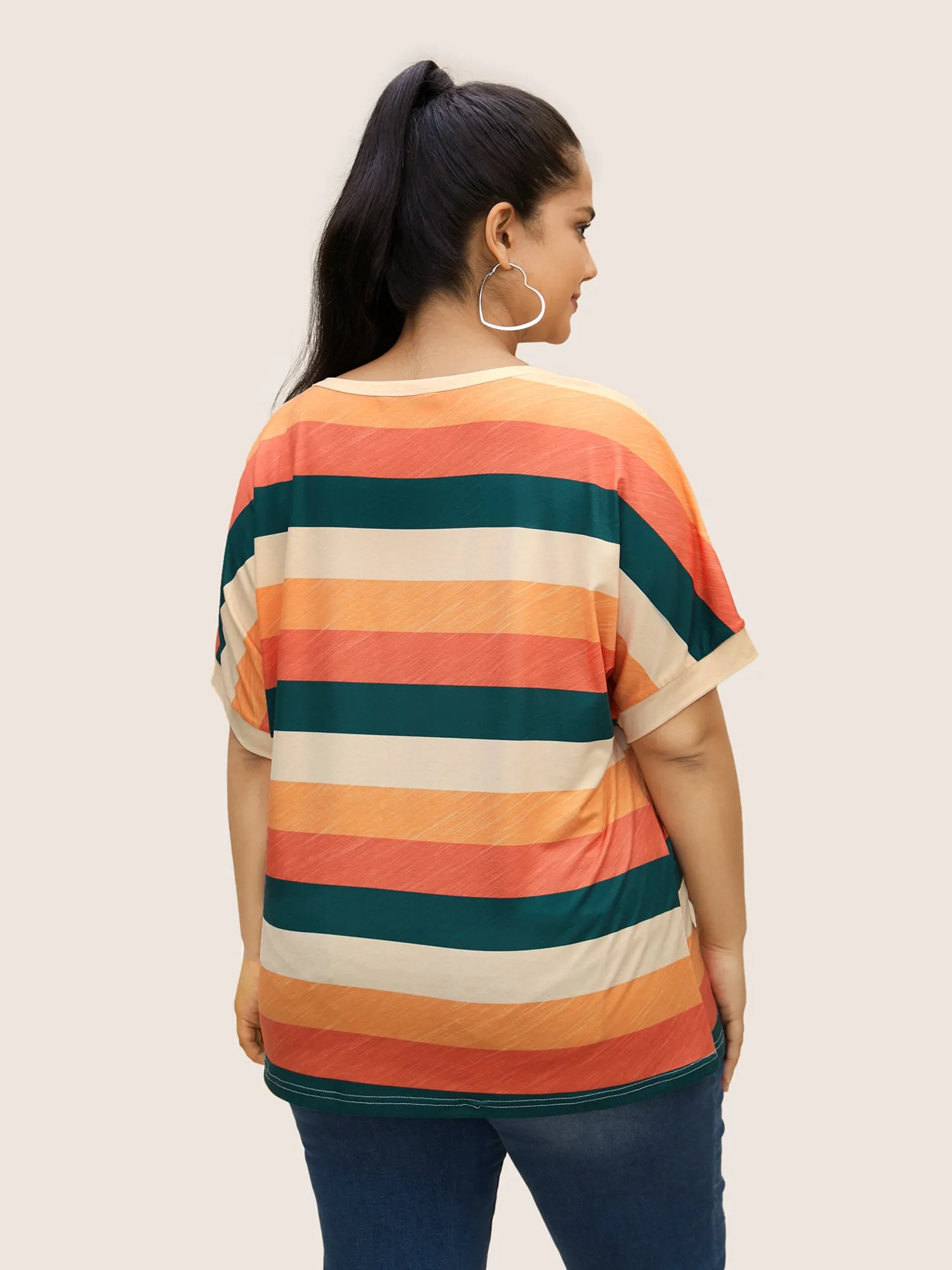 Colored Striped Crew Neck Batwing Sleeve T-shirt sold by Bloomchic product image thumbnail 2