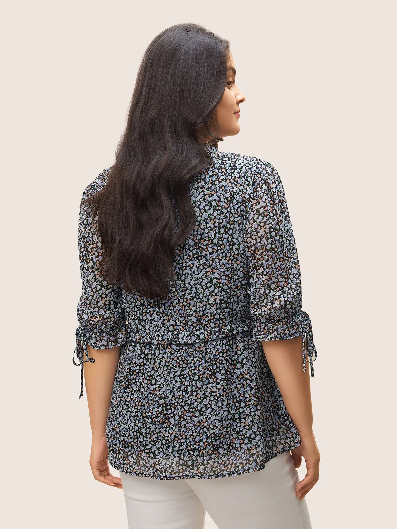 Chiffon Ditsy Floral Ruffles Shirred Ties Blouse sold by Bloomchic product image thumbnail 4