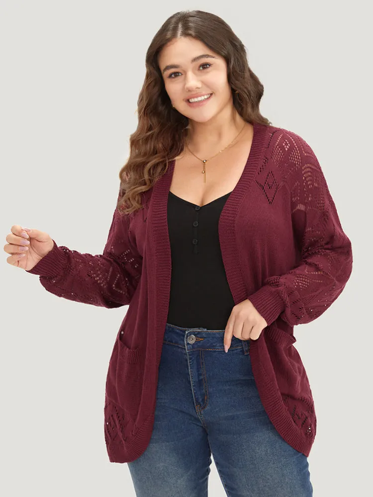 Plain Patched Pocket Curved Hem Cardigan sold by Bloomchic