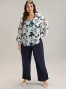 Chiffon Silhouette Floral Print Shirred Frill Trim Blouse sold by Bloomchic