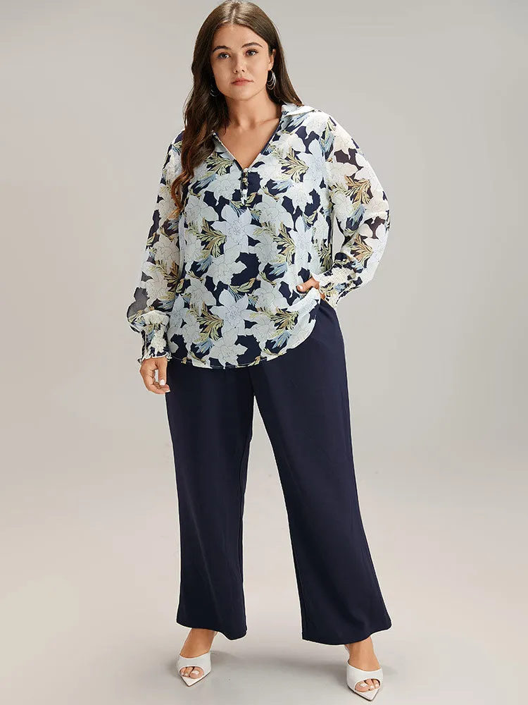 Chiffon Silhouette Floral Print Shirred Frill Trim Blouse sold by Bloomchic product image thumbnail 4