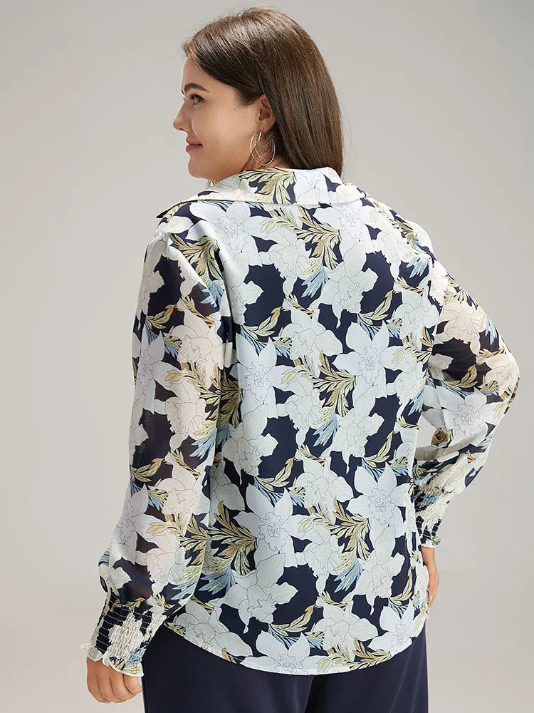 Chiffon Silhouette Floral Print Shirred Frill Trim Blouse sold by Bloomchic product image thumbnail 2