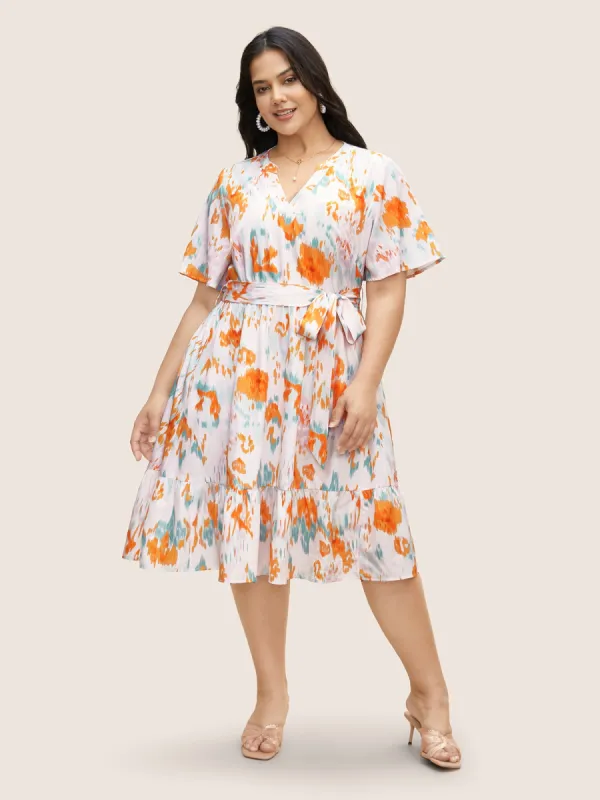 Notched Collar Colorblock Contrast Midi Dress sold by Bloomchic