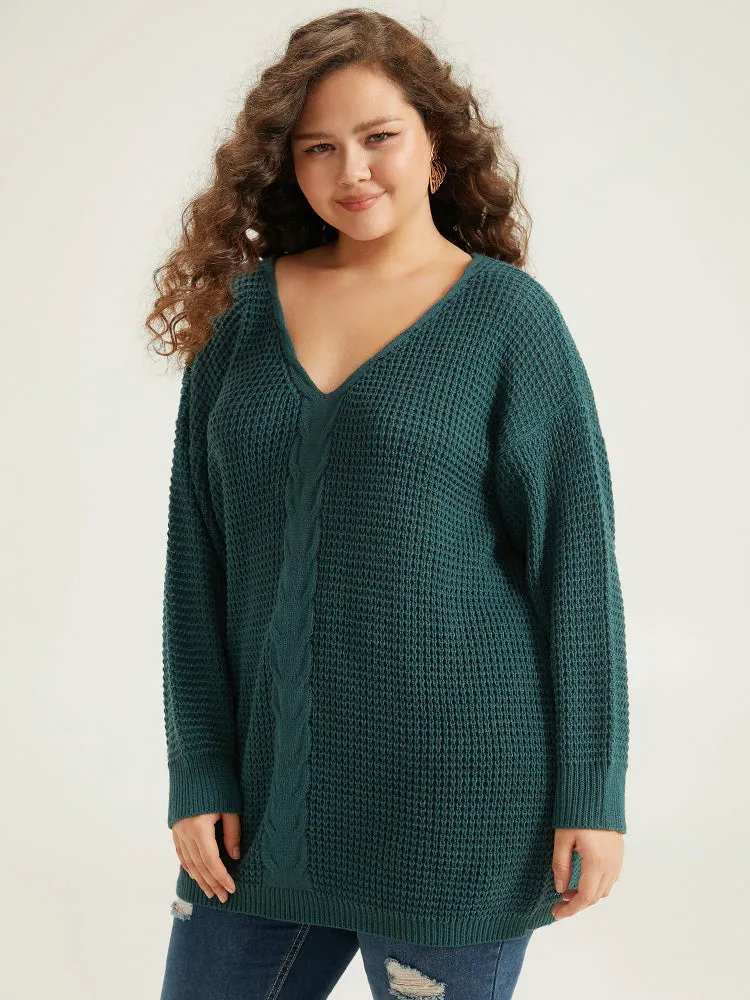 Cable Knit Plain Elastic Cuffs Pullover sold by Bloomchic product image thumbnail 3