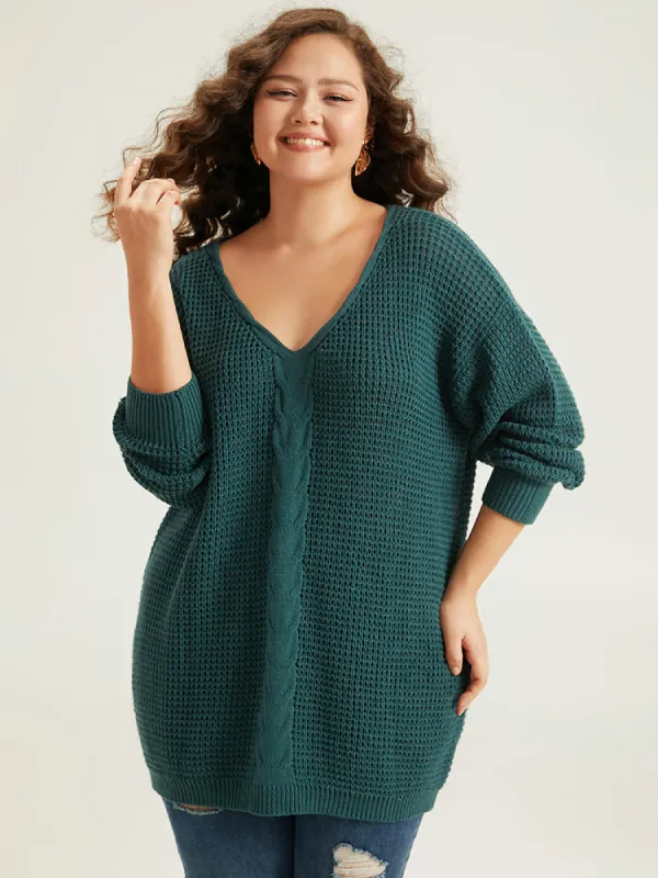 Cable Knit Plain Elastic Cuffs Pullover sold by Bloomchic