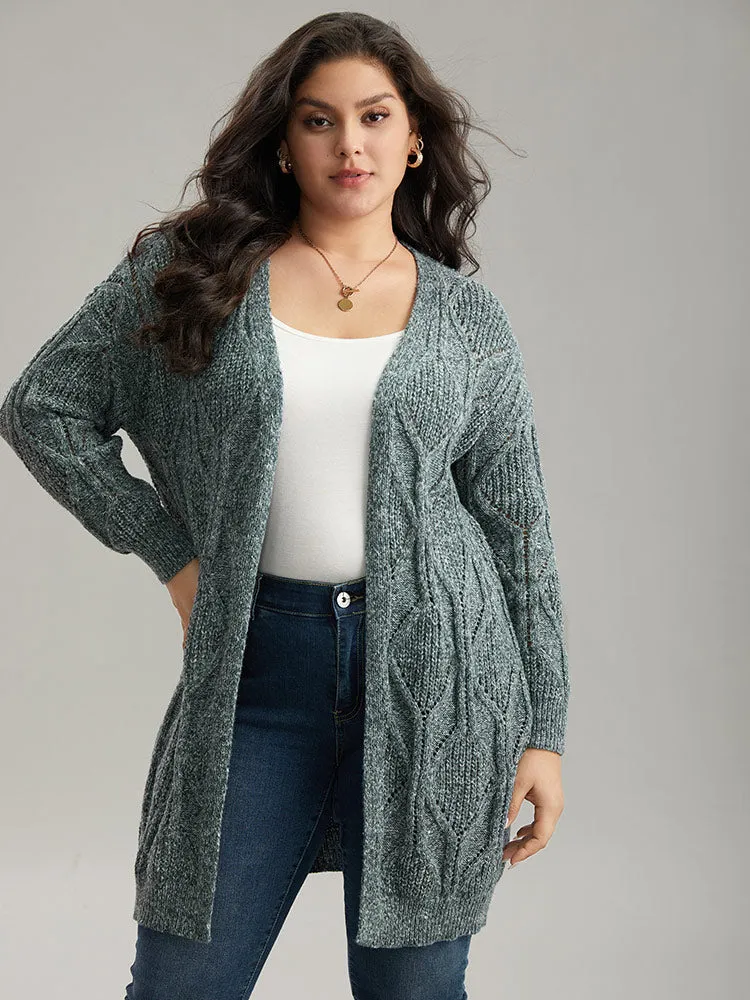 Plain Cable Knit Drop Shoulder Cardigan sold by Bloomchic
