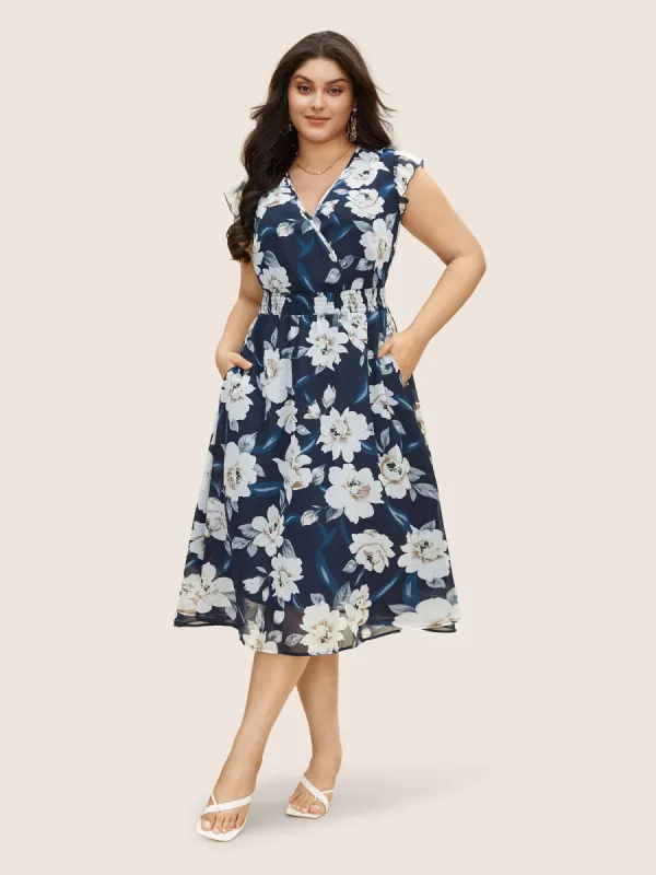 Chiffon Floral Ruffle Cap Sleeve Dress sold by Bloomchic