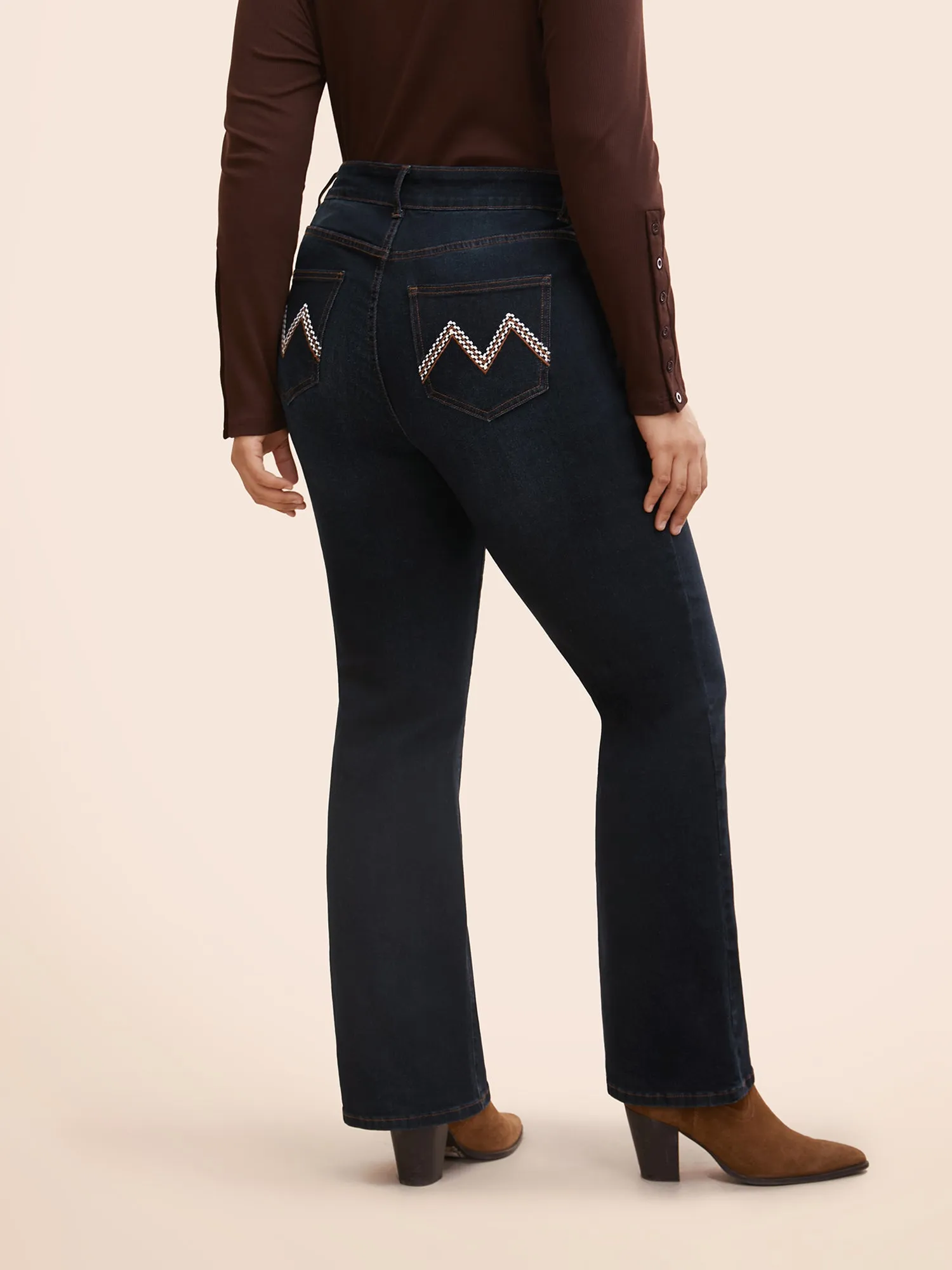 Stretch Denim Geometric Embroided Micro-Flare Jeans sold by Bloomchic product image thumbnail 2