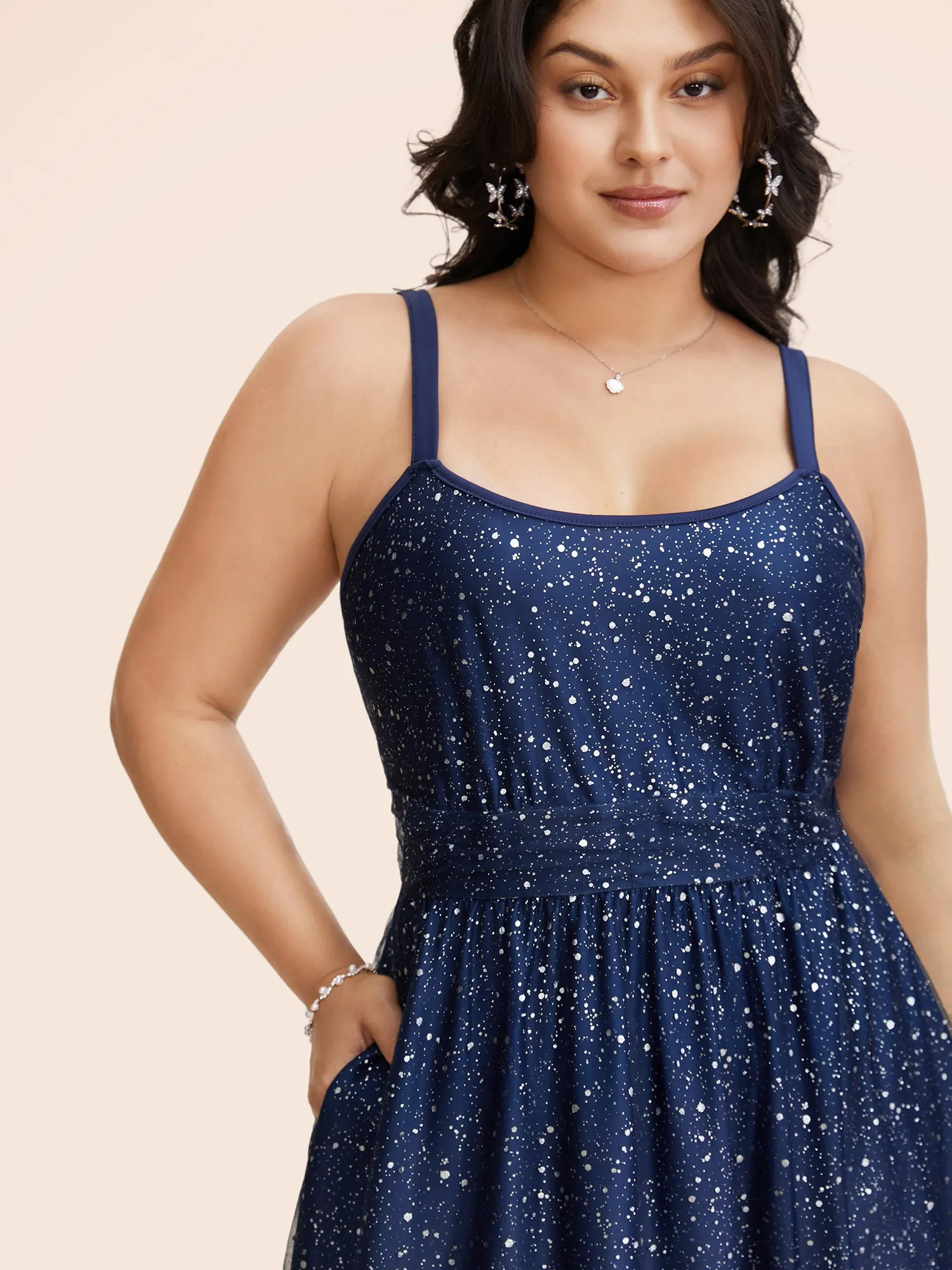 Ombre Glitter Mesh Cami Midi Dress sold by Bloomchic product image thumbnail 3