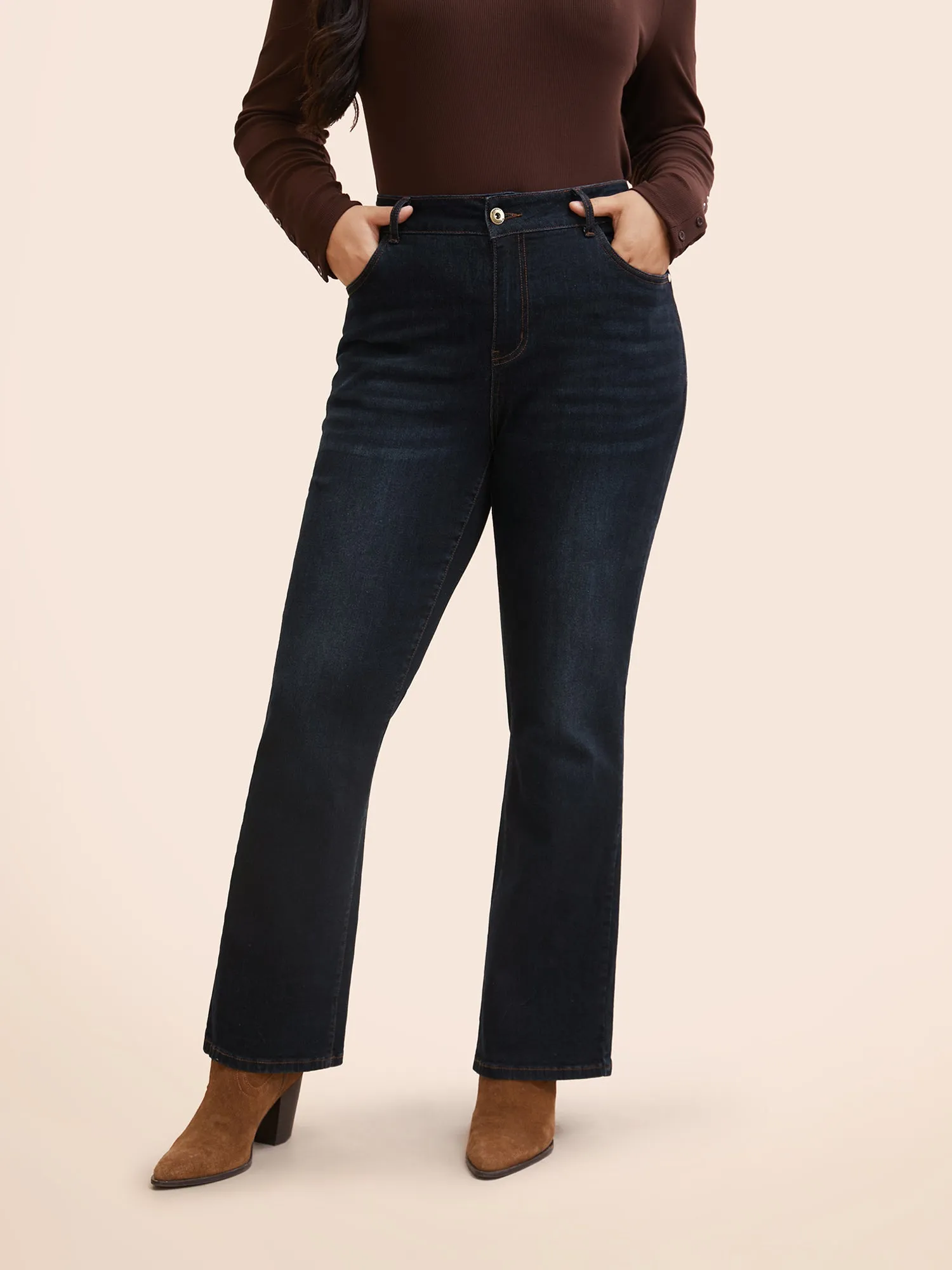 Stretch Denim Geometric Embroided Micro-Flare Jeans sold by Bloomchic