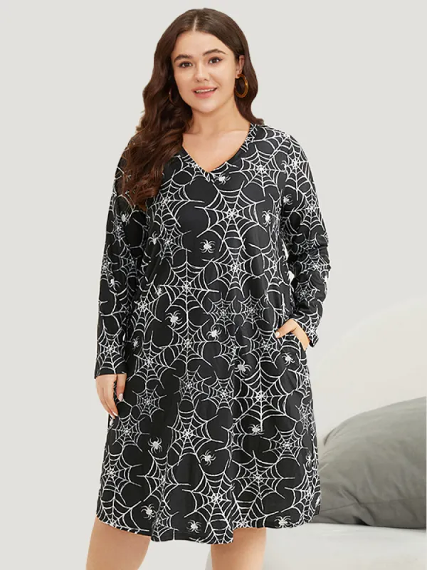 Halloween Spider Web Print Sleep Dress sold by Bloomchic