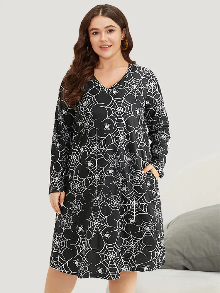Halloween Spider Web Print Sleep Dress sold by Bloomchic