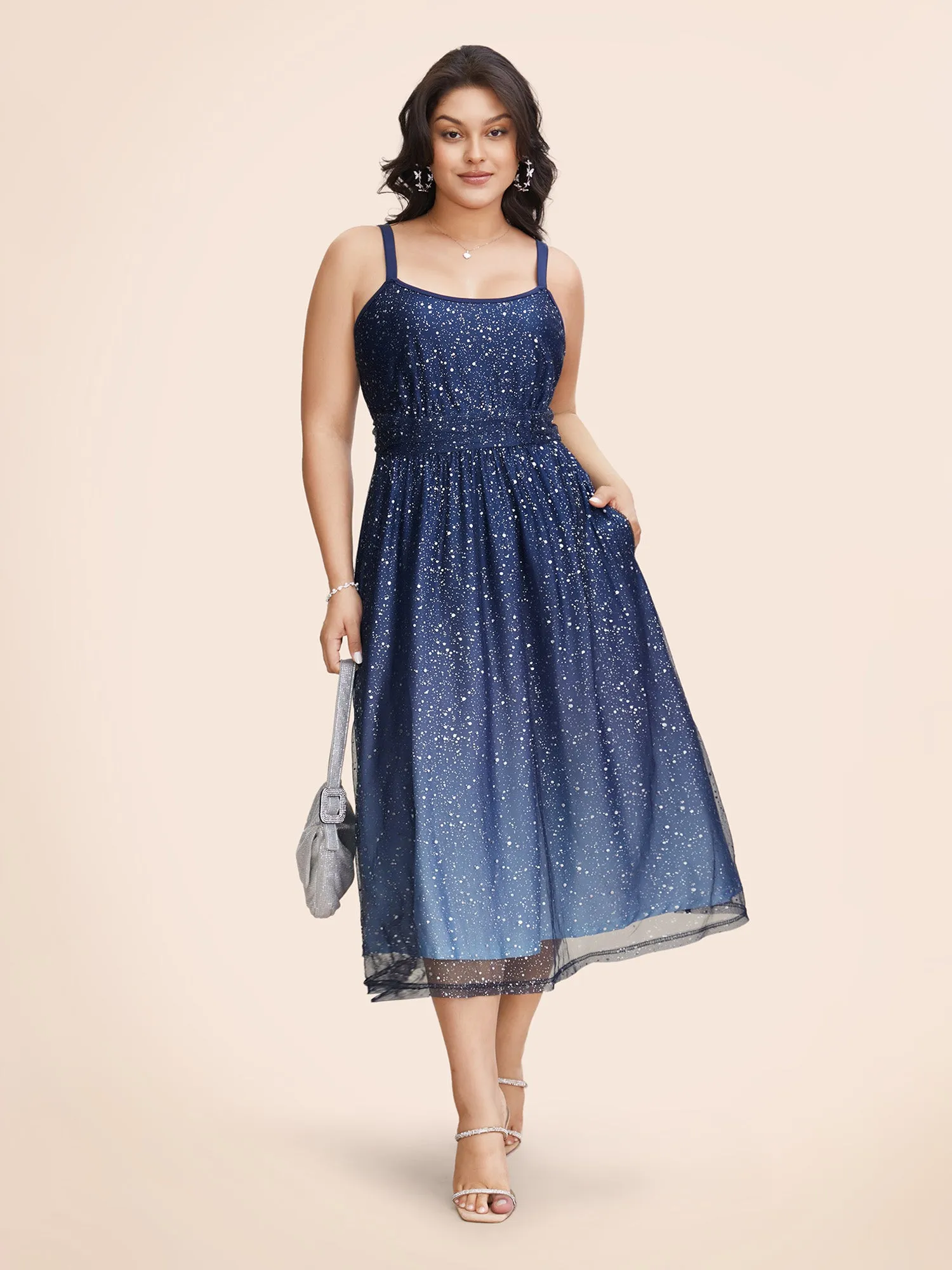 Ombre Glitter Mesh Cami Midi Dress sold by Bloomchic product image thumbnail 2